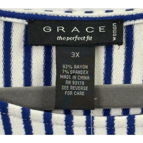 Grace The Perfect Fit Top Womens Shirt Blue White Multi Stripe 3/4 Sleeve 3X NWT - Picture 4 of 6